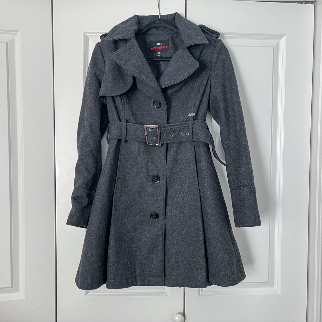 Vintage 90s Miss Sixty Brand Wool Trench Coat
